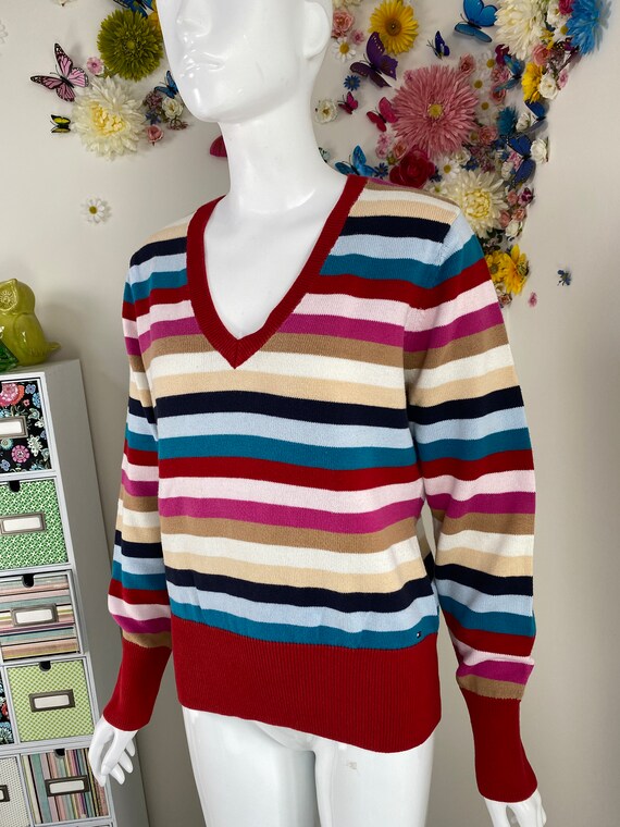 TOMMY HILFIGER Rainbow Striped Knit Pullover Top … - image 5