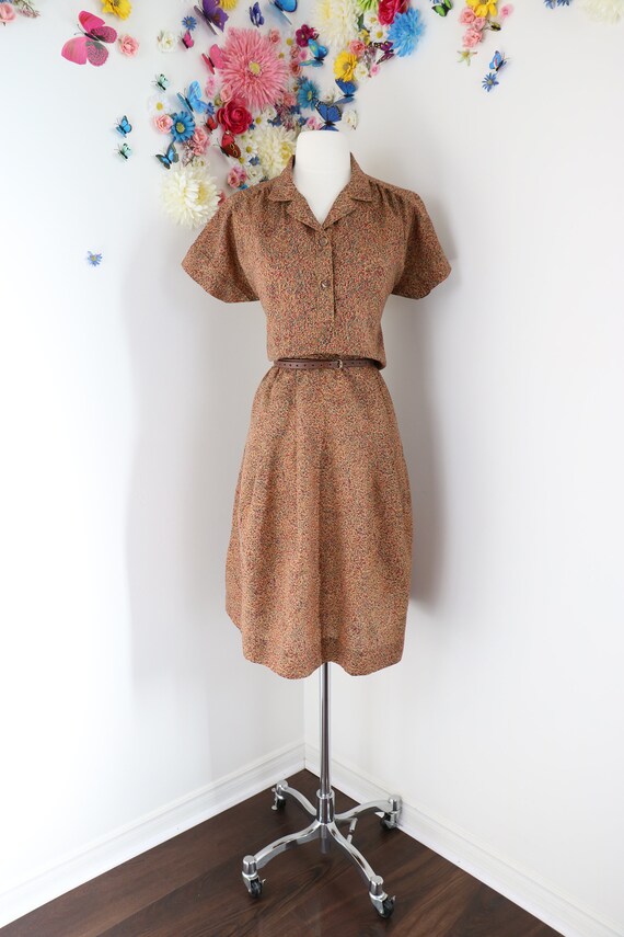 Vintage 40s Floral Shirt Dress - Handmade 1940s Ho