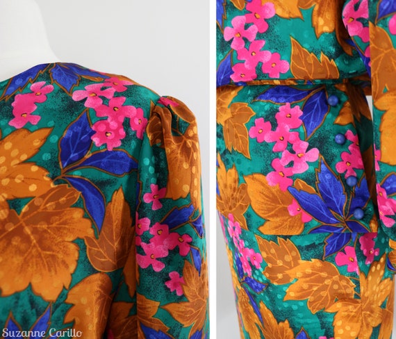 Vintage 80s Does 40s Floral Dress Skirt Suit - 19… - image 3