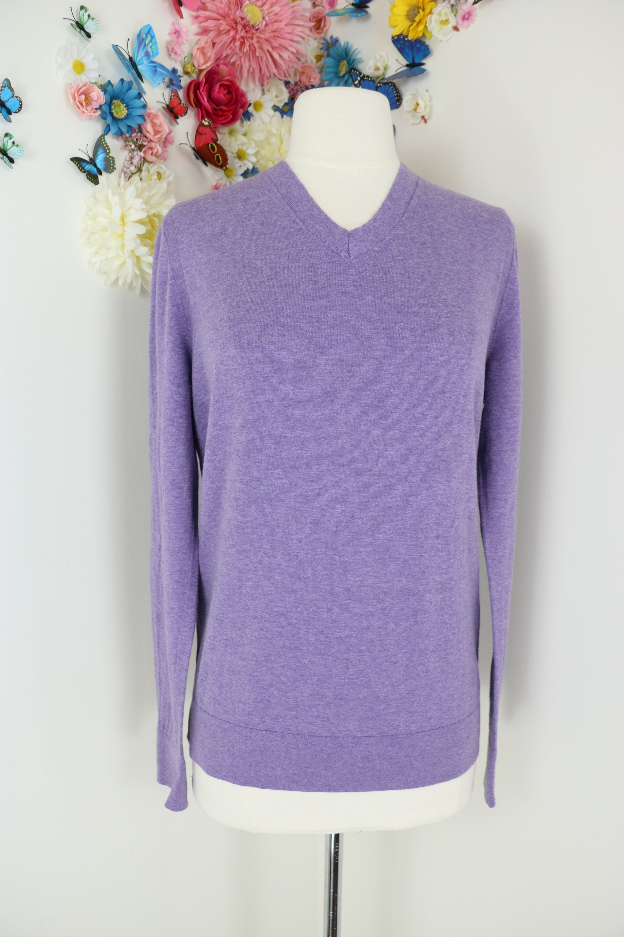 Purple Cotton Cashmere Pullover V Neck Sweater BANANA | Etsy