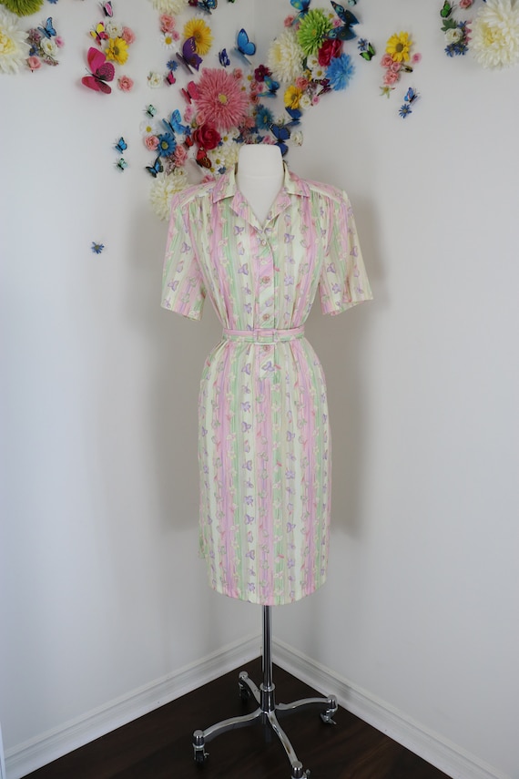 Vintage 70s Floral Pastel Day Dress - Large/XL St… - image 2