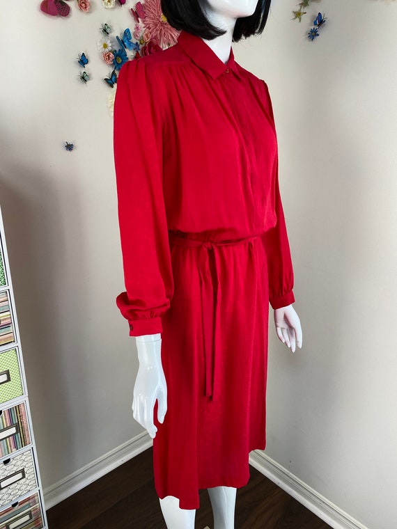 90s Red Silk Shirt Dress With Pockets - Vintage 1… - image 7