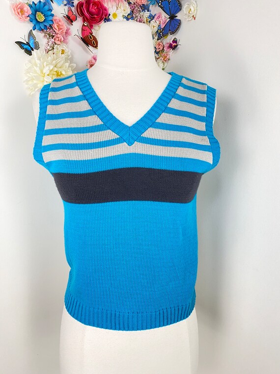 80s ANDERW FEZZA Blue Black Striped Knit Sweater … - image 5
