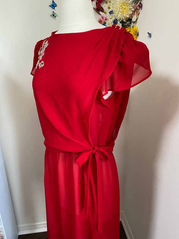 70s 80s TOBI Red Sequin Evening Dress - Vintage 1… - image 3