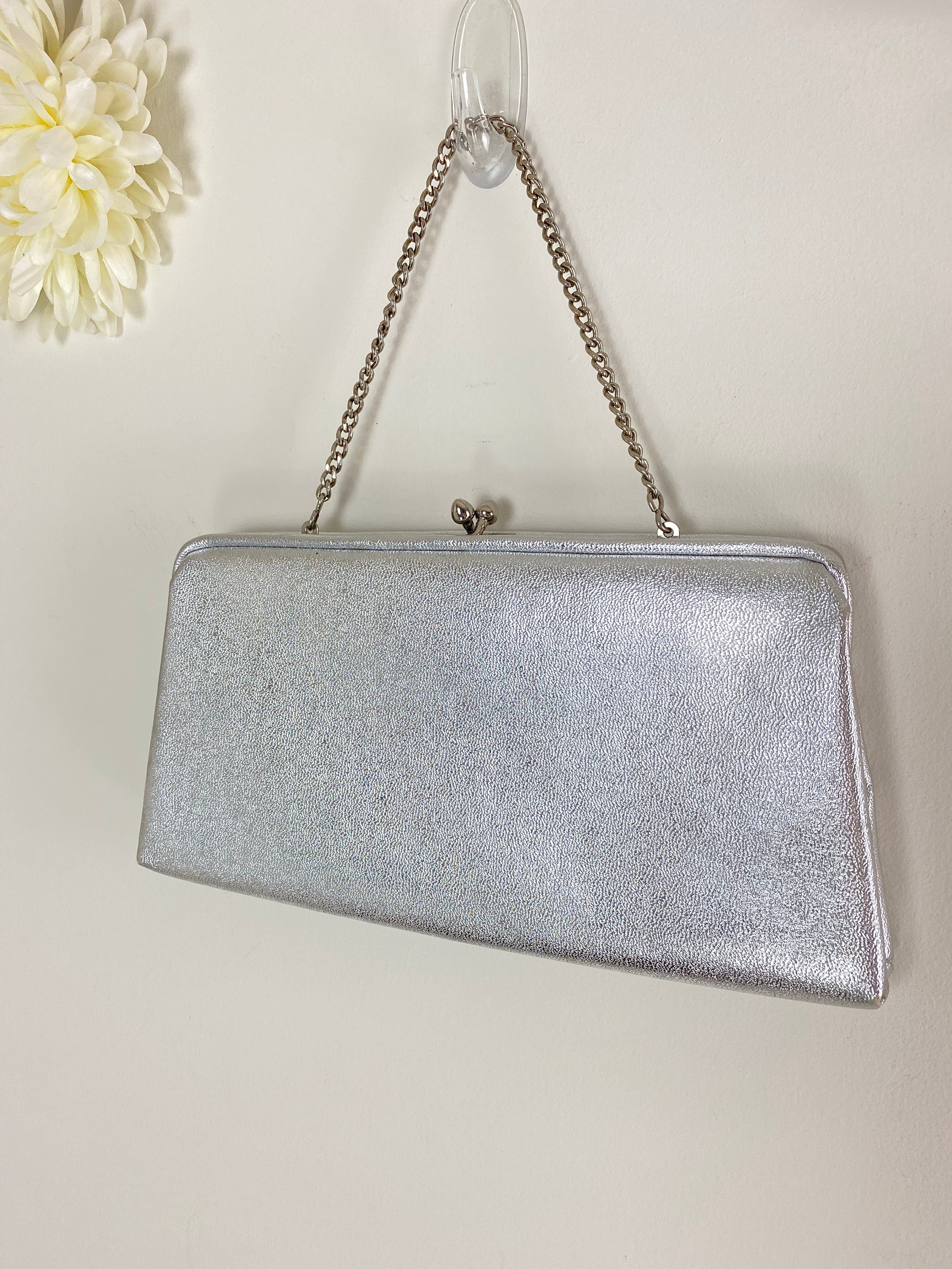 Vintage 1960s Silver Glitter Clutch - Etsy