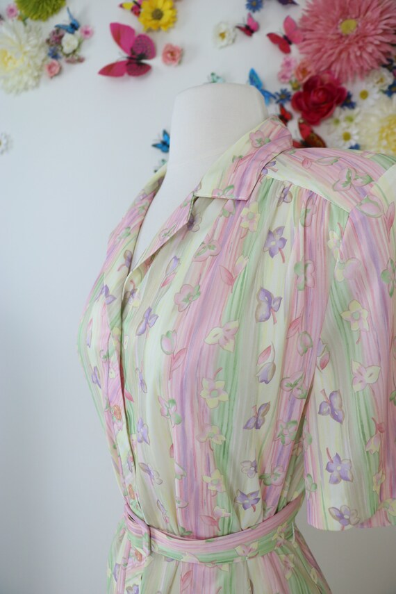 Vintage 70s Floral Pastel Day Dress - Large/XL St… - image 5