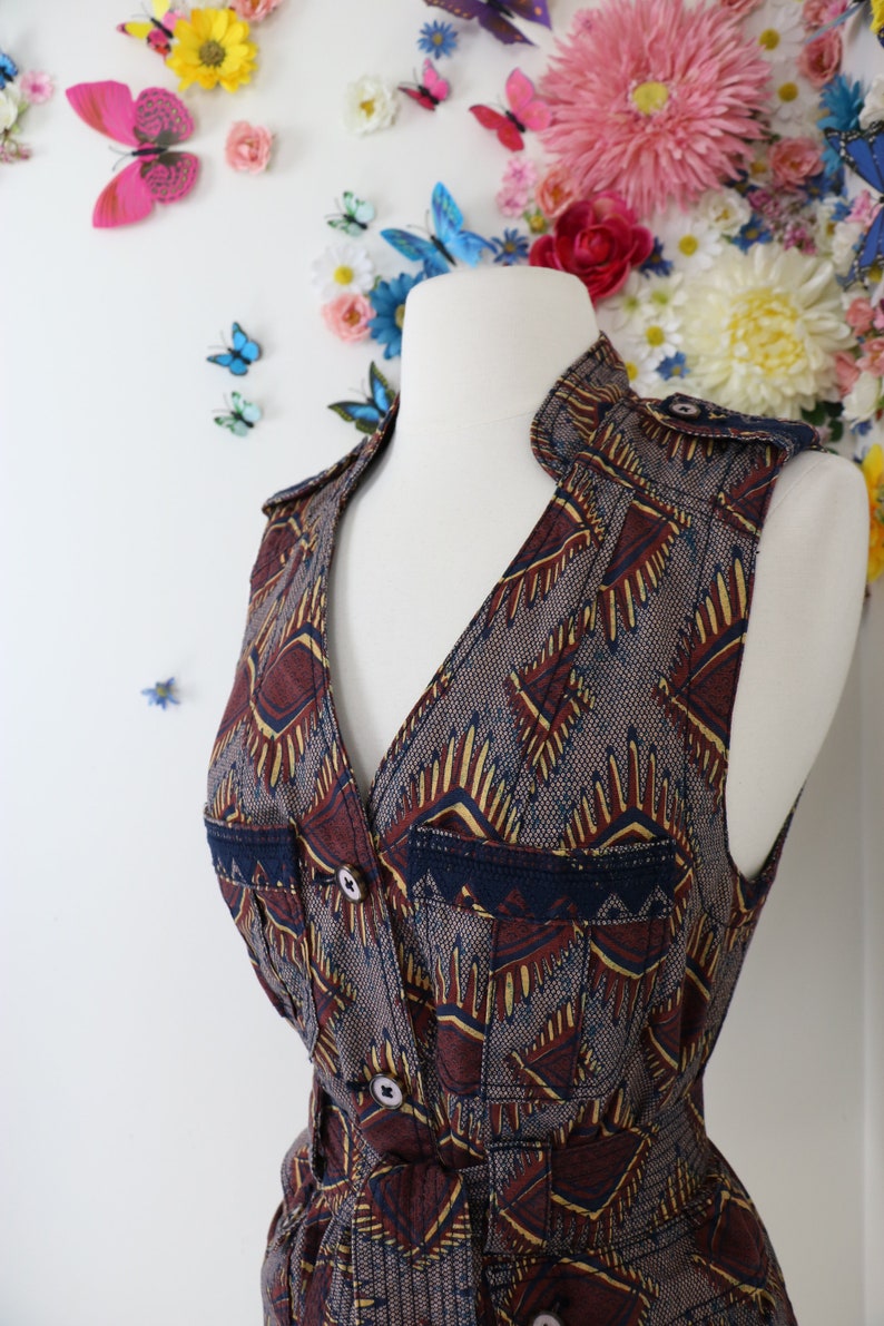 Vintage Vest ANTHROPOLOGIE ELEVENSES Safari Vest Jacket Tribal Print Fall Vest Jacket Businesscore Boho Vest - Small image 6