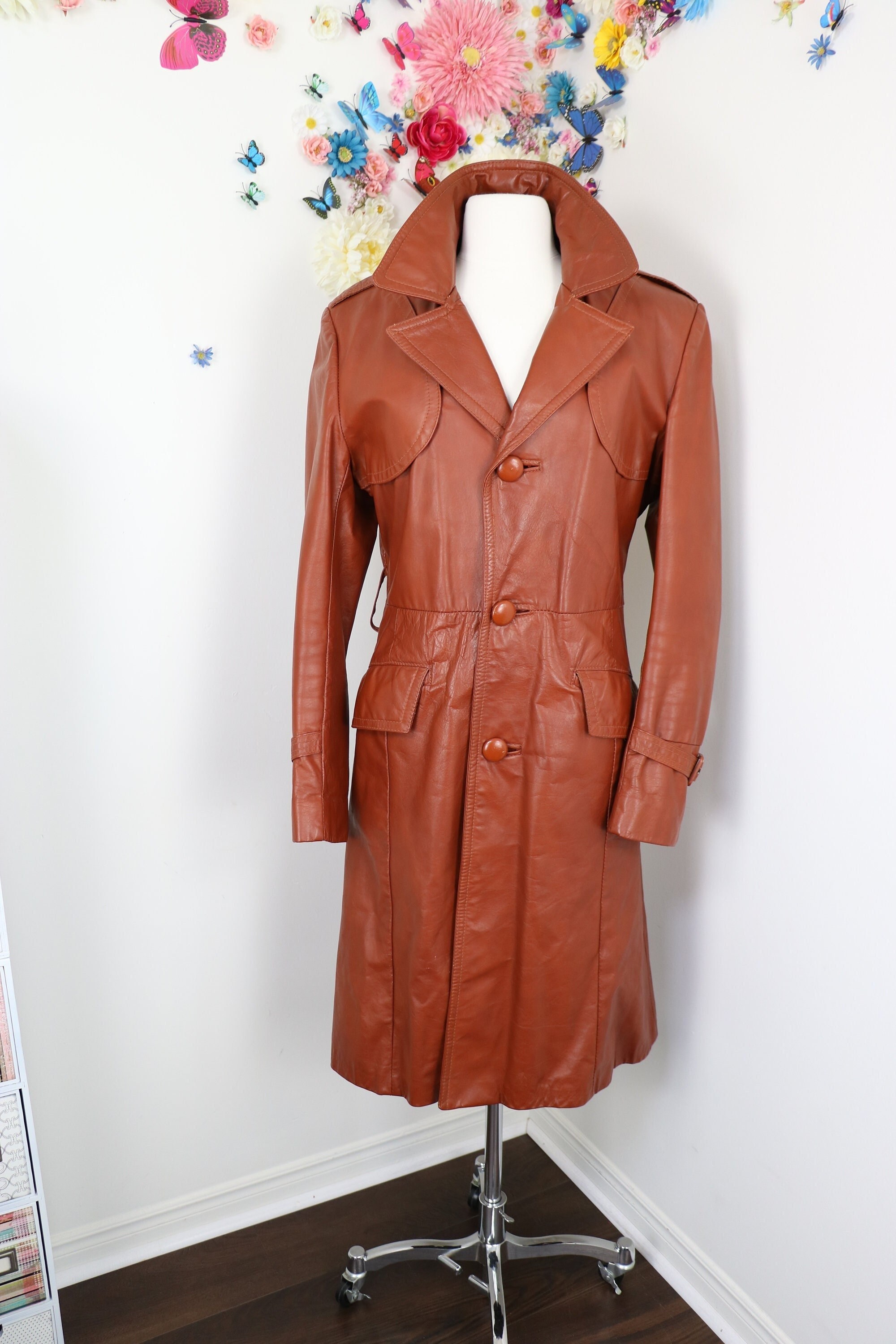 1970s Leather Trench Coat With Zip Out Faux Fur Liner - 70s 1970s Leather Trench Coat With Zip Out Faux Fur Liner - 70s