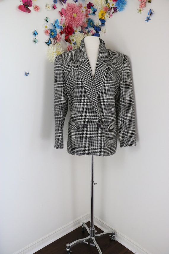 1980s Plaid Black White Blazer - Oversized 80s Rel