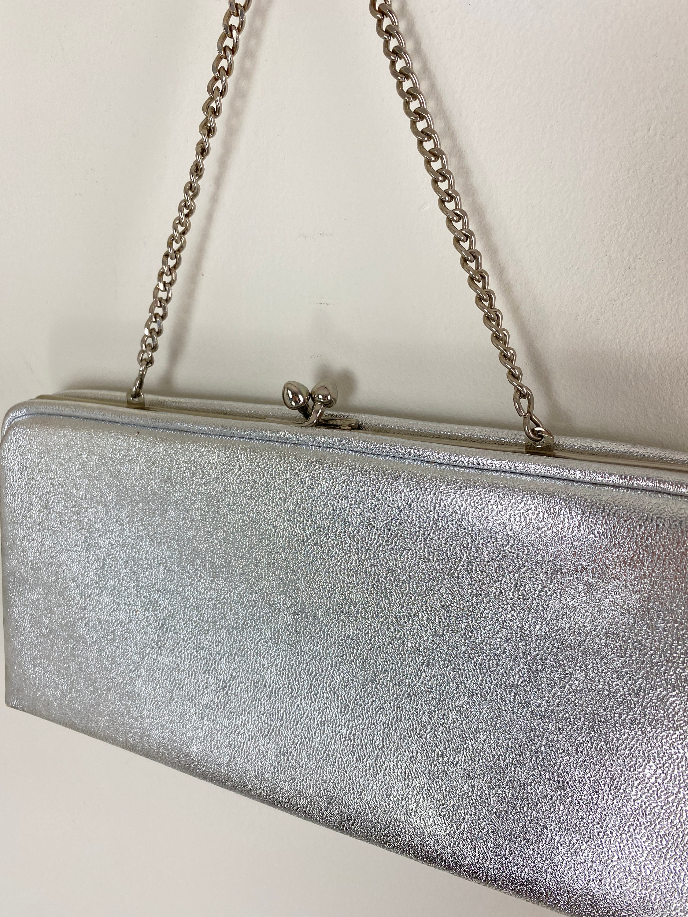 1950s 60s Evening Clutch Purse Silver Metallic Evening Purse - Etsy