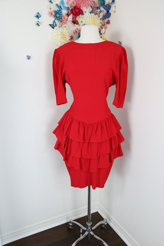 80s Tiered Ruffle Red Dress - Vintage 1980s CREME… - image 1
