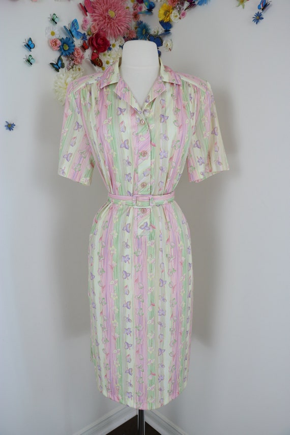 Vintage 70s Floral Pastel Day Dress - Large/XL St… - image 3