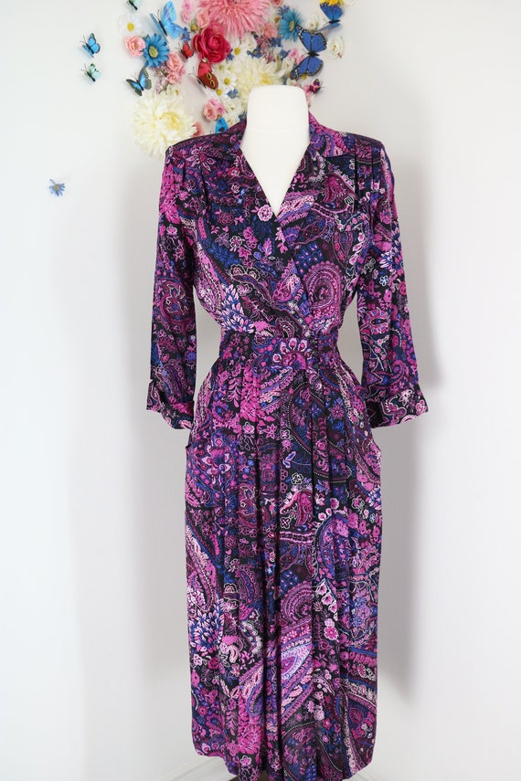 Vintage 1980s Paisley Secretary Dress S/M Day Dress Midi | Etsy