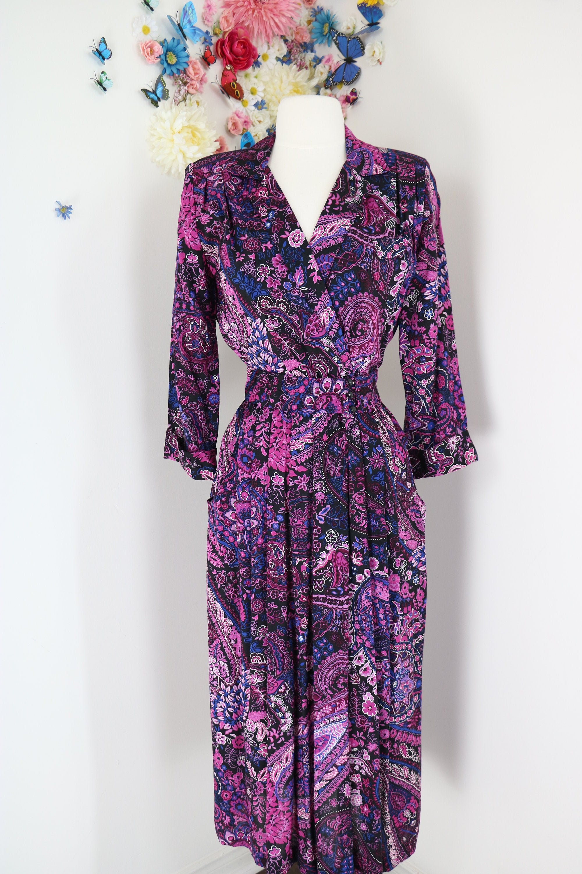 Vintage 1980s Paisley Secretary Dress S/M Day Dress Midi - Etsy Canada