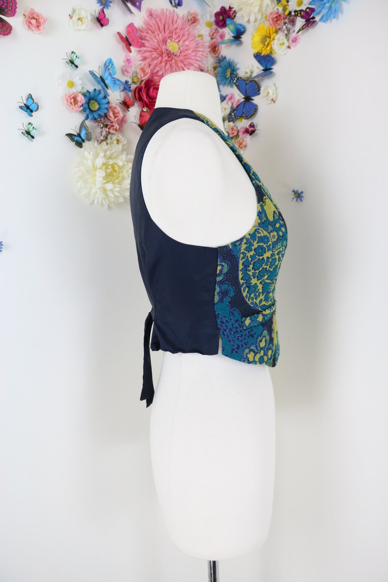 Menswear Inspired XS Damask Baroque Brocade Vest Designer Floral Paisley Vest Waistcoat Steampunk ANNA SUI Victorian