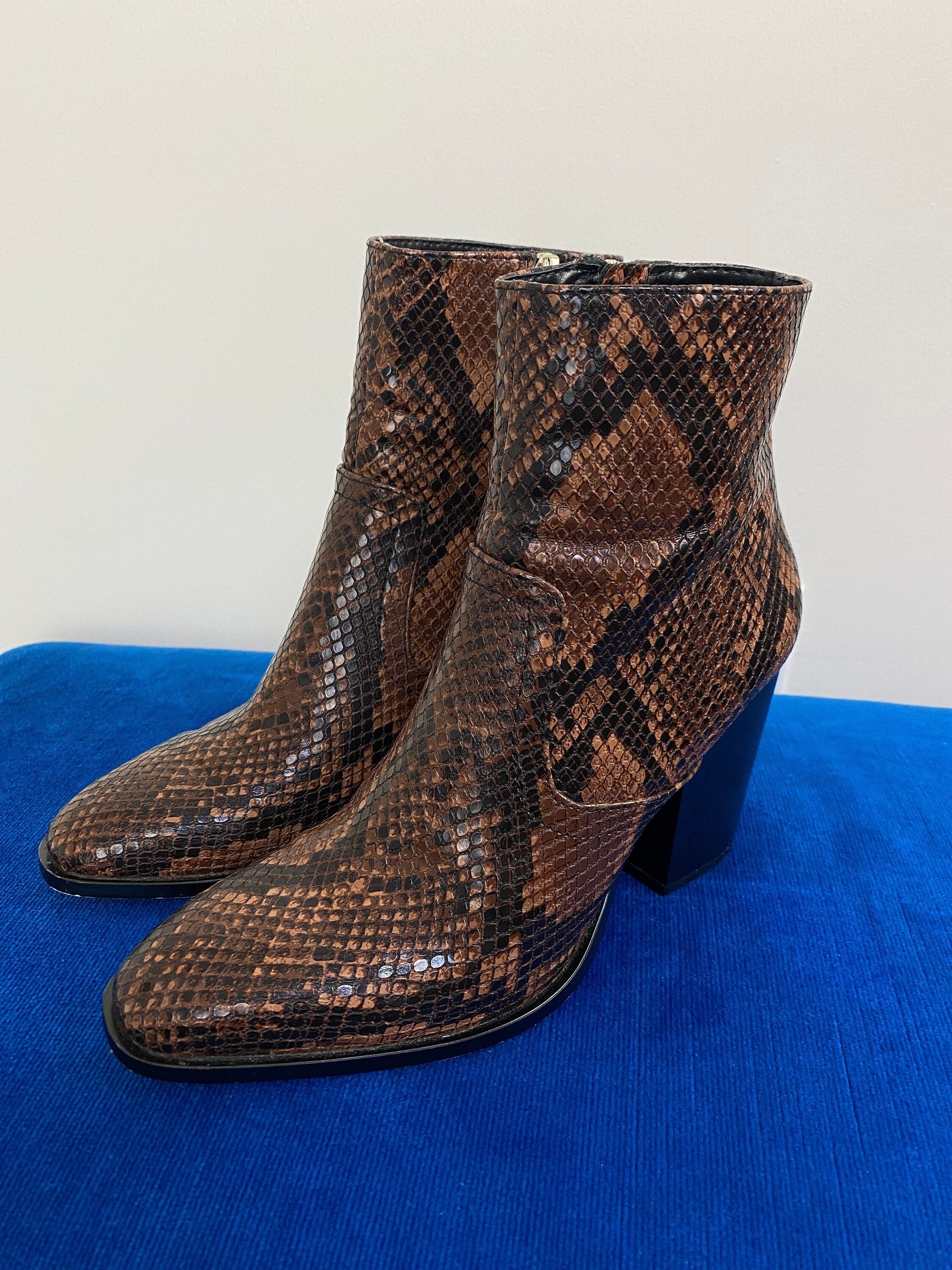 Brown Faux Snakeskin Ankle Boots Heel -