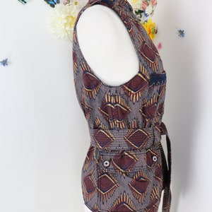 Vintage Vest ANTHROPOLOGIE ELEVENSES Safari Vest Jacket Tribal Print Fall Vest Jacket Businesscore Boho Vest - Small image 8