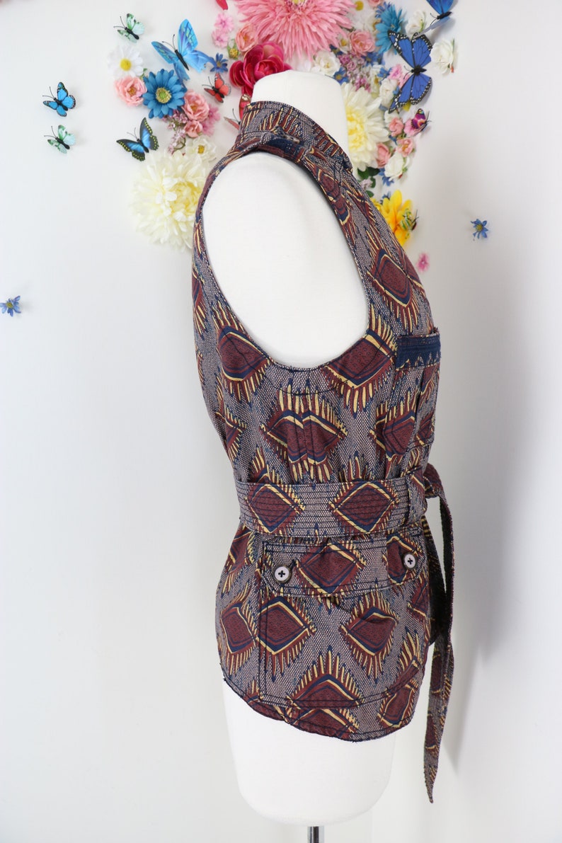 Vintage Vest ANTHROPOLOGIE ELEVENSES Safari Vest Jacket Tribal Print Fall Vest Jacket Businesscore Boho Vest - Small image 8