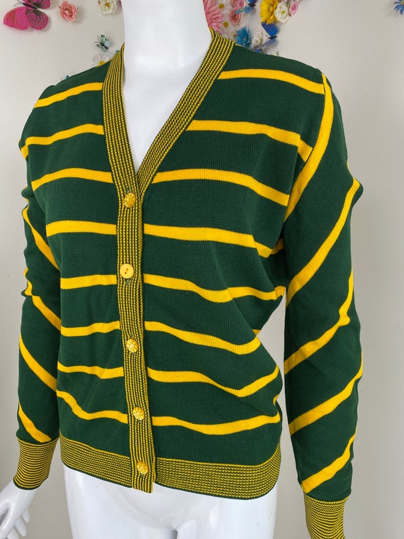 Green Yellow College Style Cardigan Sweater - Col… - image 4