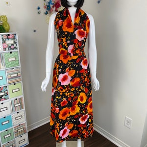 70s Floral Halter Maxi Dress By WMG Junior Original Vintage 1970s Hostess Evening Cocktail Party Summer Garden Party Dress XS image 1