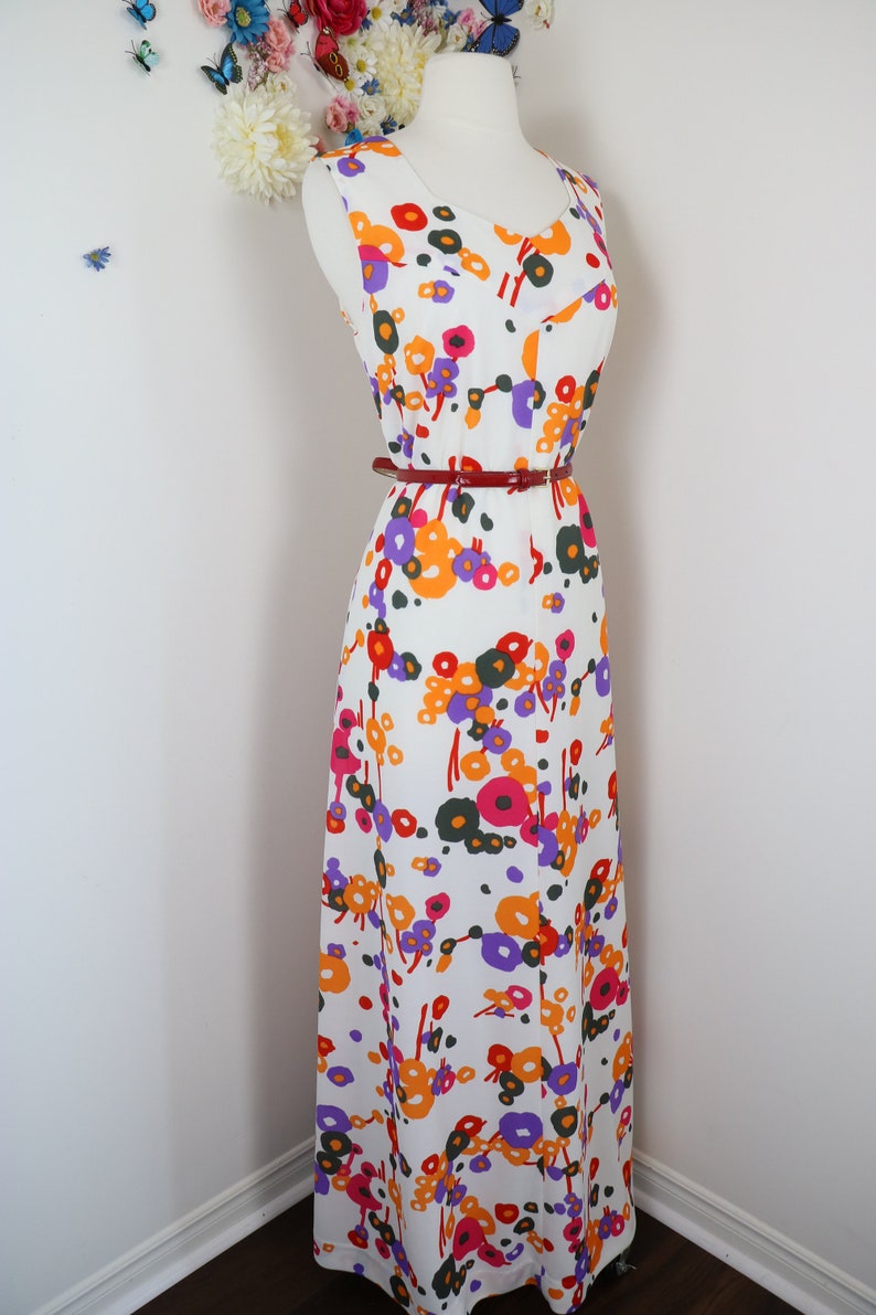 70s Abstract Floral Maxi Dress Vintage 1970s Boho Summer Maxi Dress L/XL image 4