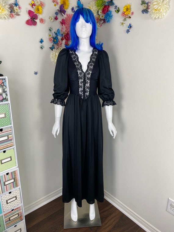 OLGA Black Lace Nightgown Lingerie - Vintage 1980… - image 1