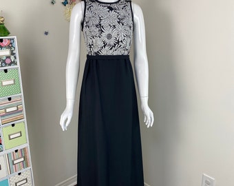 Vintage Evening Dress Black Silver Open Back Hostess Gown Cocktail Party Dress Formal Event Special Occasion Dress - XS/S