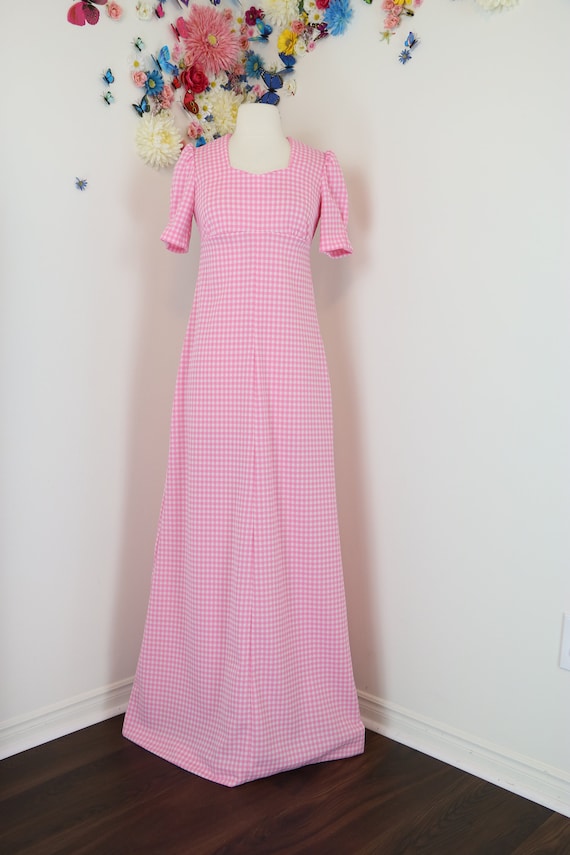 Vintage 1970s Gingham Maxi Dress - Pink - Vintage