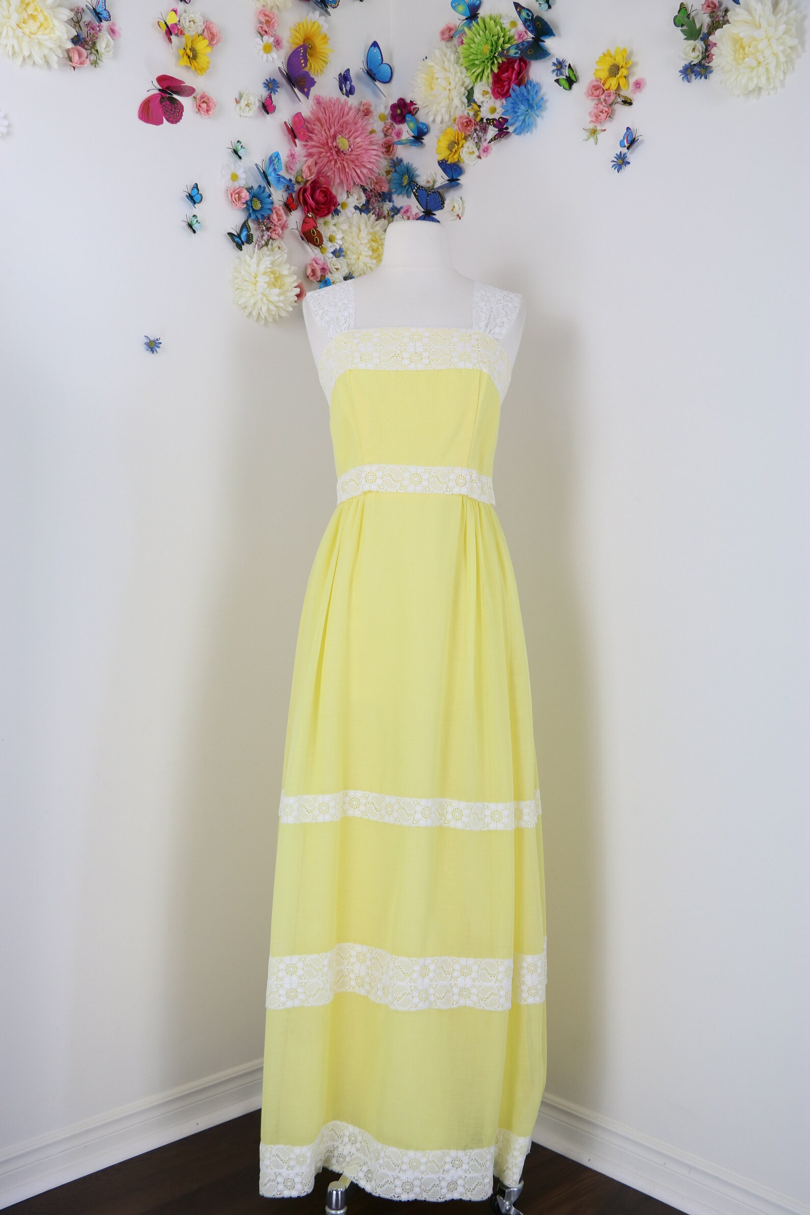 Boho Maxi Dress XS 32 Bust 1970s Vintage Yellow - Etsy