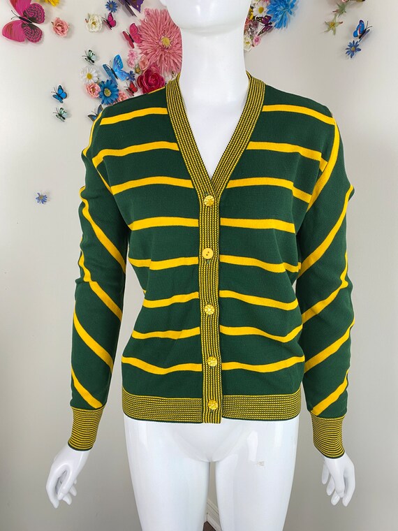 Green Yellow College Style Cardigan Sweater - Col… - image 3