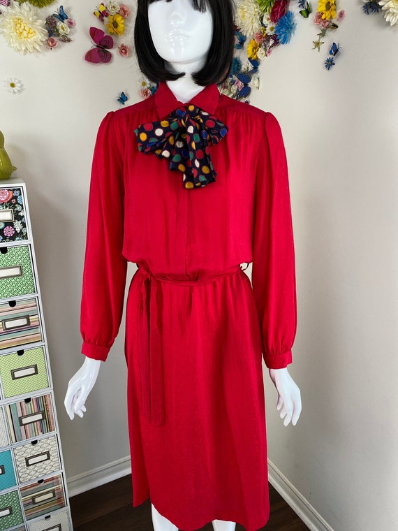 90s Red Silk Shirt Dress With Pockets - Vintage 1… - image 1