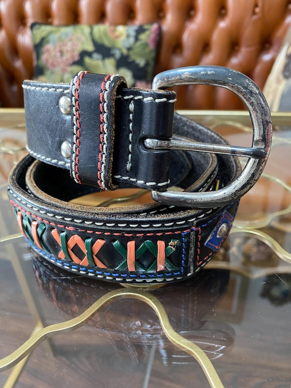 Western Belt Vintage Boho Black Leather GAP Studded Braided  display picture 1