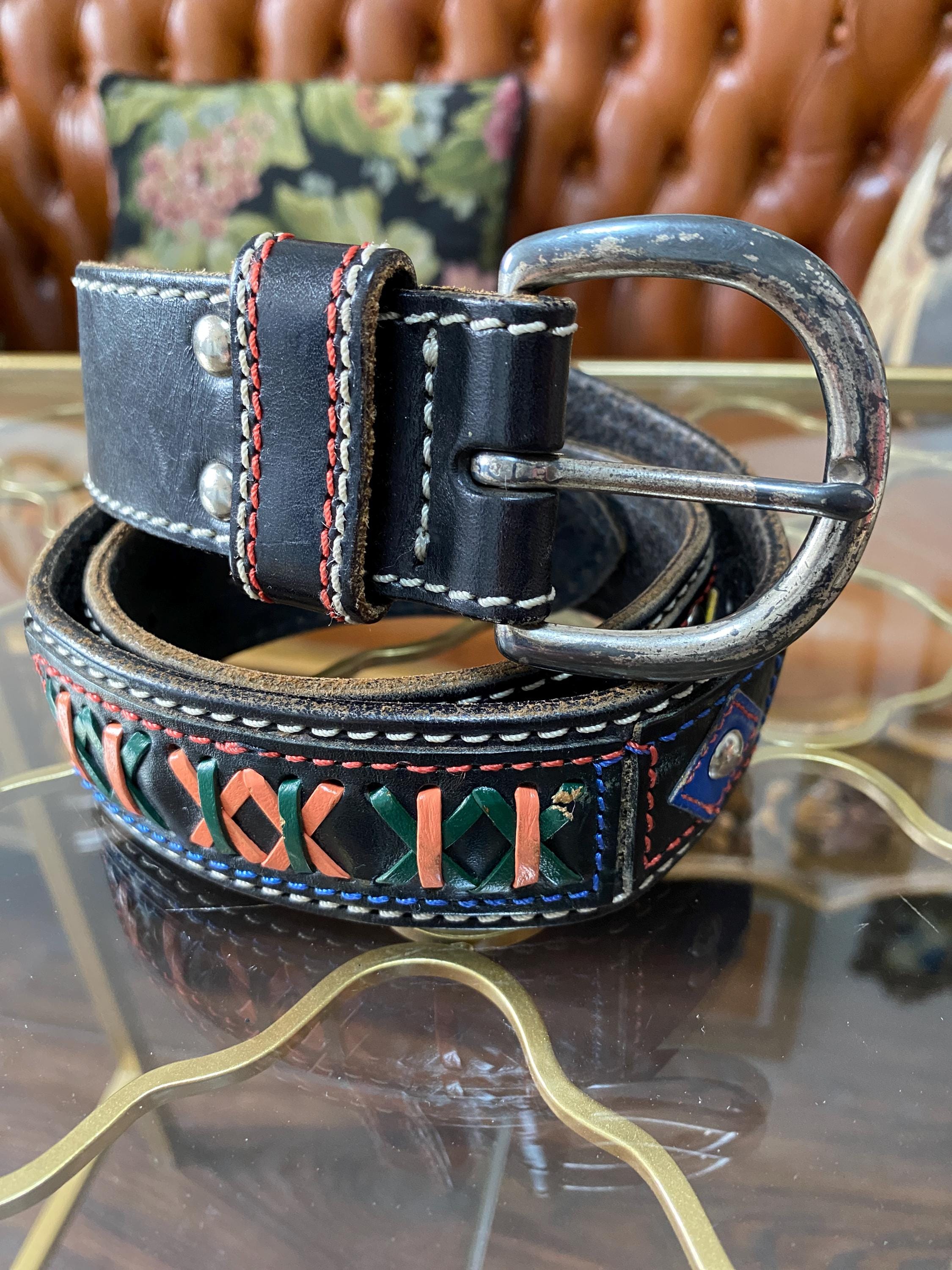 Western Belt Vintage Boho Black Leather GAP Studded Braided  display picture 1