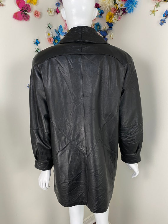 1980s Oversized Black Leather Bomber Jacket - P&W… - image 6