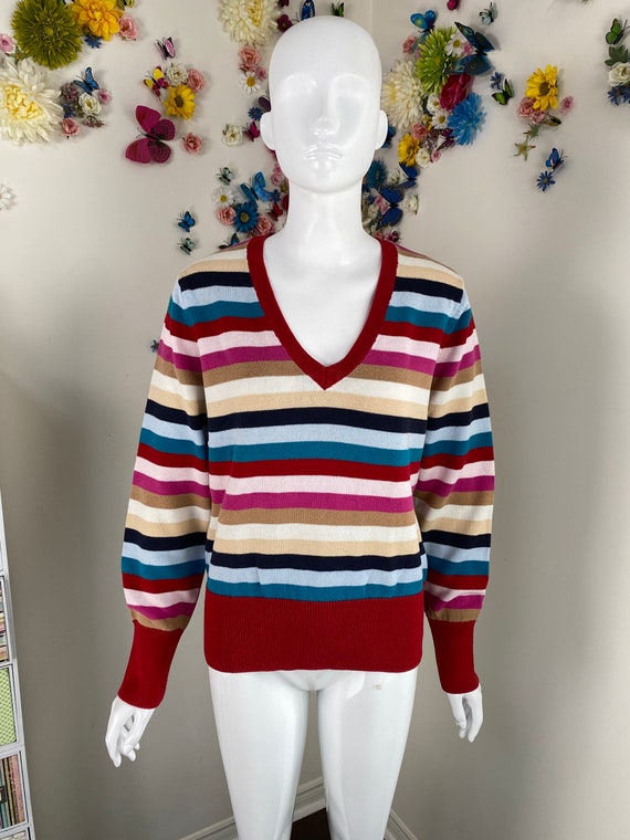 TOMMY HILFIGER Rainbow Striped Knit Pullover Top … - image 2
