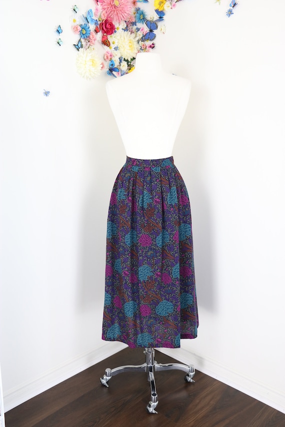 Vintage 90s Dark Floral Midi Skirt With Pockets - 