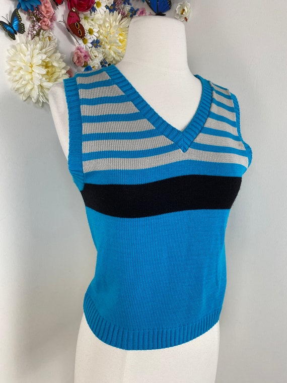 80s ANDERW FEZZA Blue Black Striped Knit Sweater … - image 3