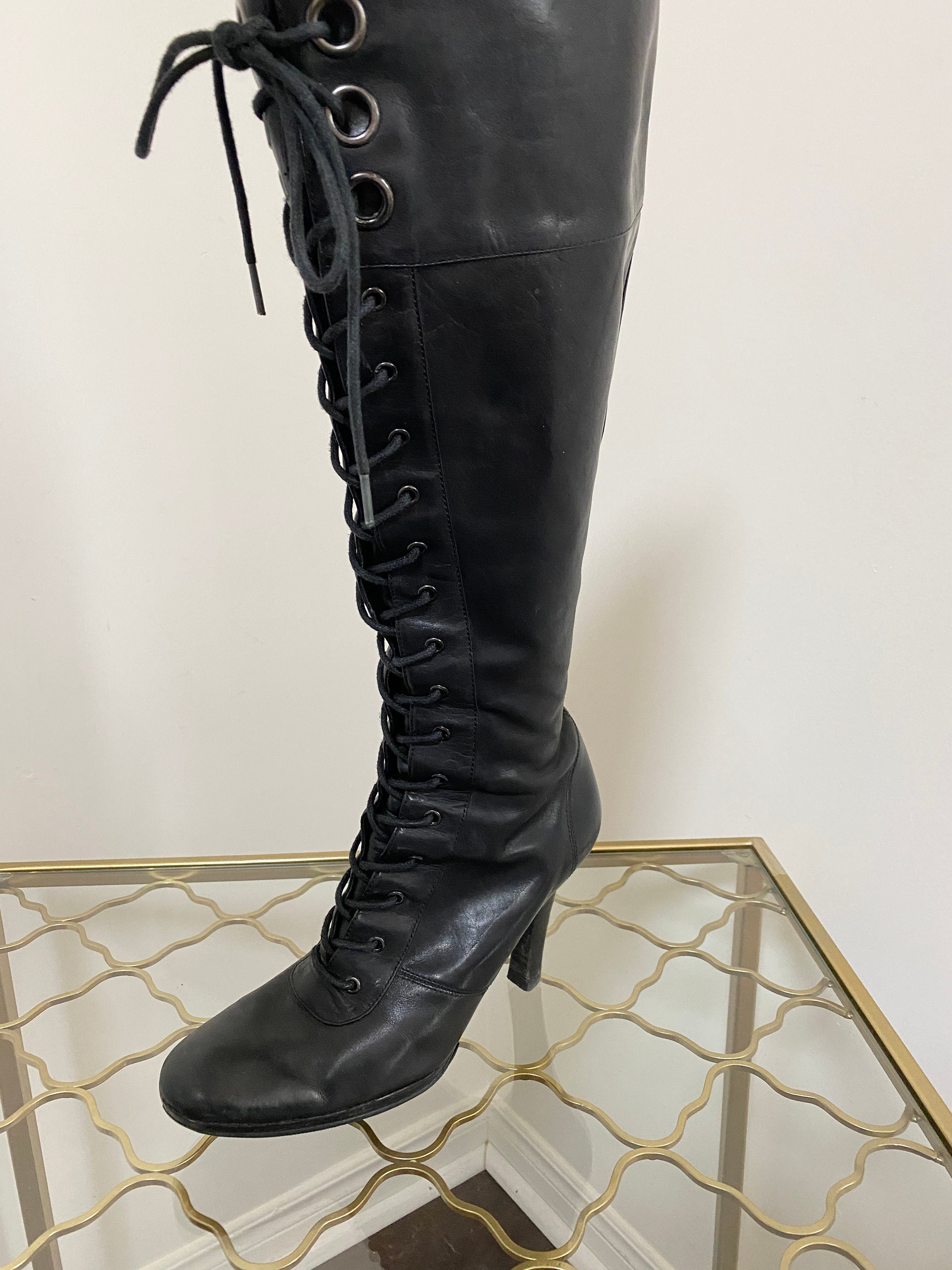 Y2K Lace up Go Go Boots Black Leather NINE WEST Lace up - Etsy Canada