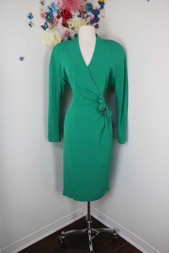 Vintage DAYMORE Couture 80s Green Evening Dress - 