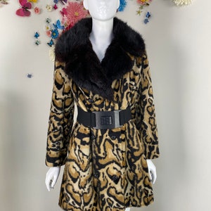 Leopard Print Faux Fur Coat, Animal Print Full Length Fake Fur