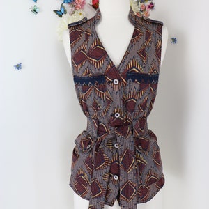 Vintage Vest ANTHROPOLOGIE ELEVENSES Safari Vest Jacket Tribal Print Fall Vest Jacket Businesscore Boho Vest - Small image 2