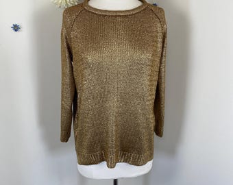 Vintage Boho Metallic Gold Sweater Y2K ZARA Evening Pullover Knit Top - M/L