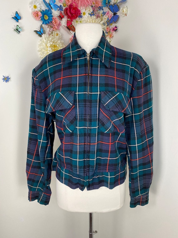 30s 40s Plaid Wool Bomber Jacket With Pockets - V… - image 3