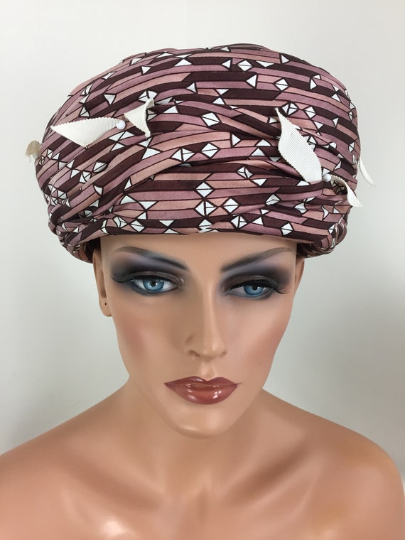 1950s Vintage Brown Pillbox Silk Turban Hat - 50s… - image 4