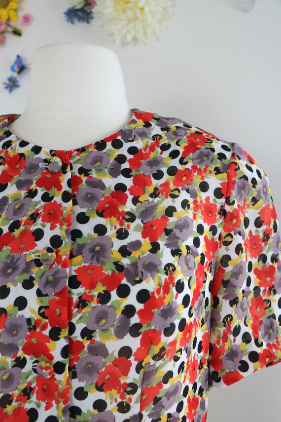 80s Does 1940s Blouse - Polkadot Floral Top - Sho… - image 3