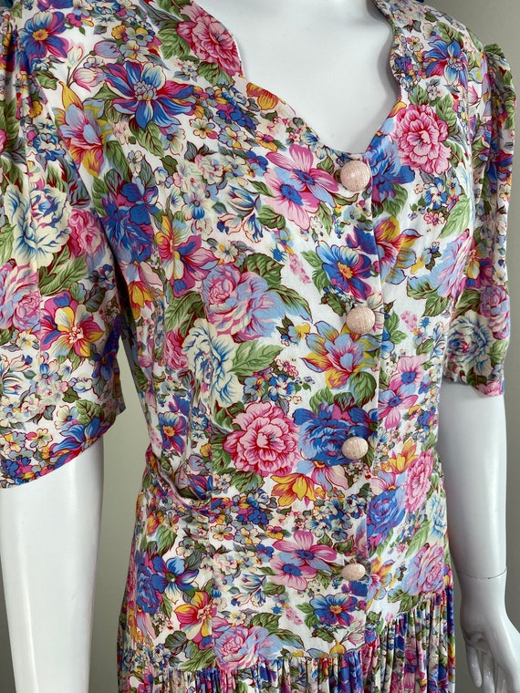 80s Floral Summer Dress - Vintage 1980s Cottageco… - image 4