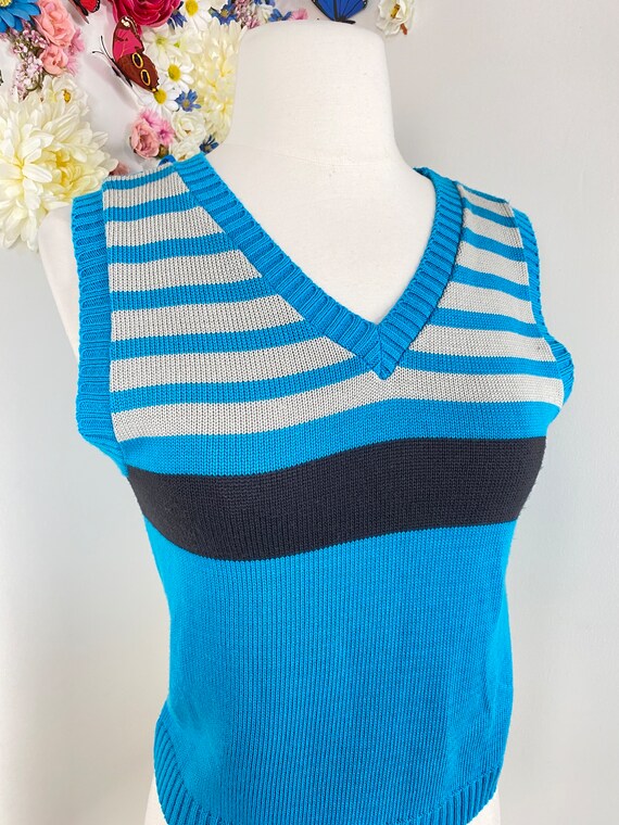 80s ANDERW FEZZA Blue Black Striped Knit Sweater … - image 6