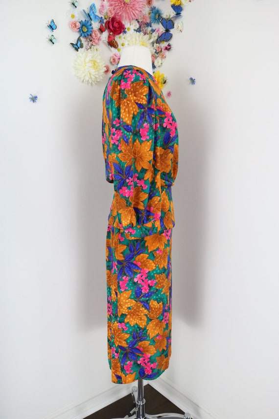 Vintage 80s Does 40s Floral Dress Skirt Suit - 19… - image 8