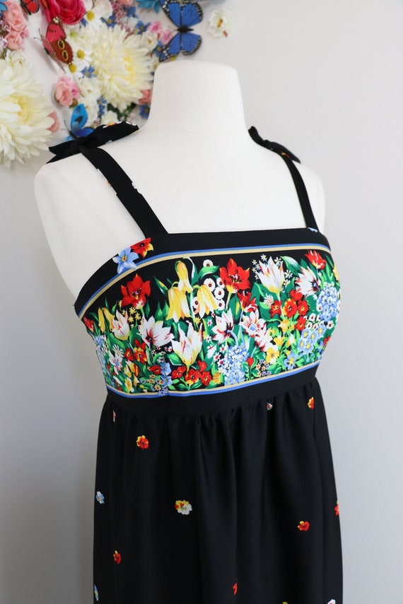Vintage 70s Black Floral Dress - Summer Sundress W