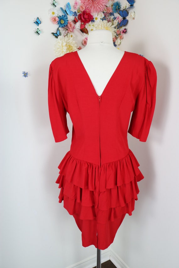 80s Tiered Ruffle Red Dress - Vintage 1980s CREME… - image 6